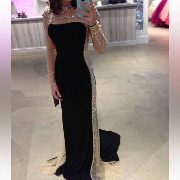 Jovani Black and Silver Long Sleeve Prom Dress - Picture 3 of 8